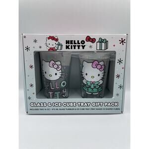 Hello Kitty Pink Christmas Glass & Ice Cube Tray Gift Pack Set 2023 NEW In Box